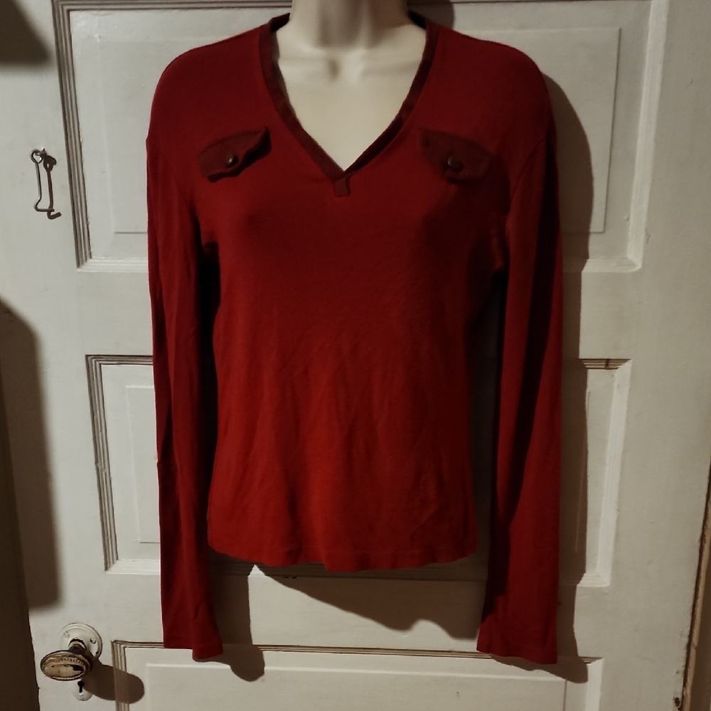 Elevenses Anthropologie Long Sleeve Red Top Small
